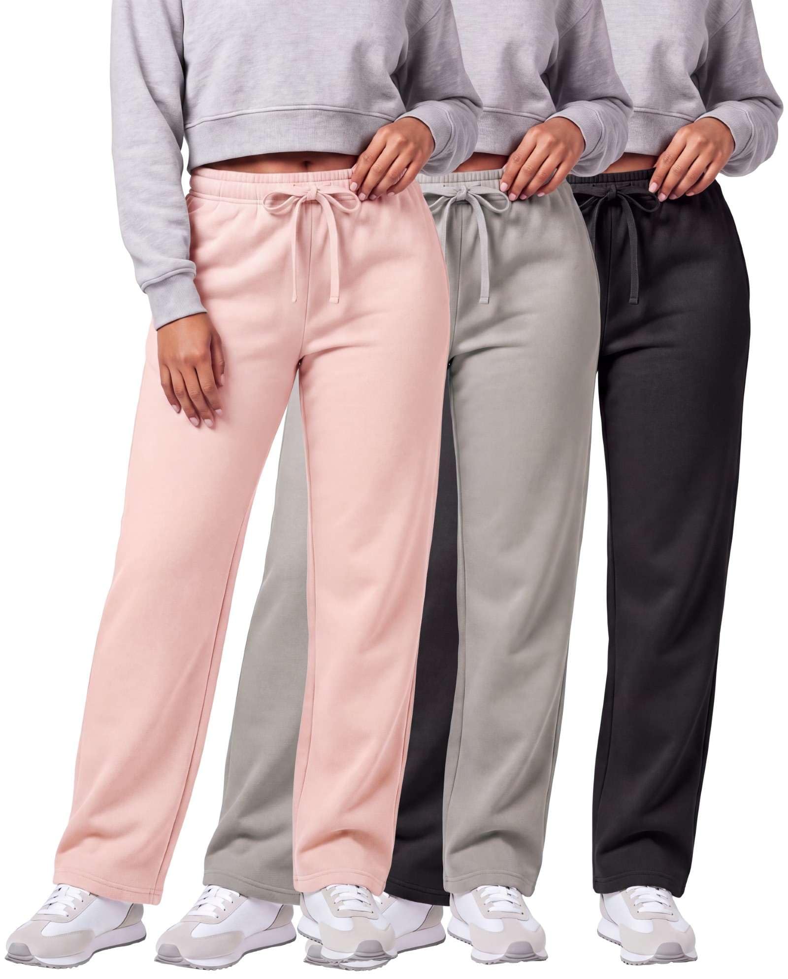 3 Pack Women's Fleece Sweatpants Open Bottom Lounge Sweats Workout Pockets