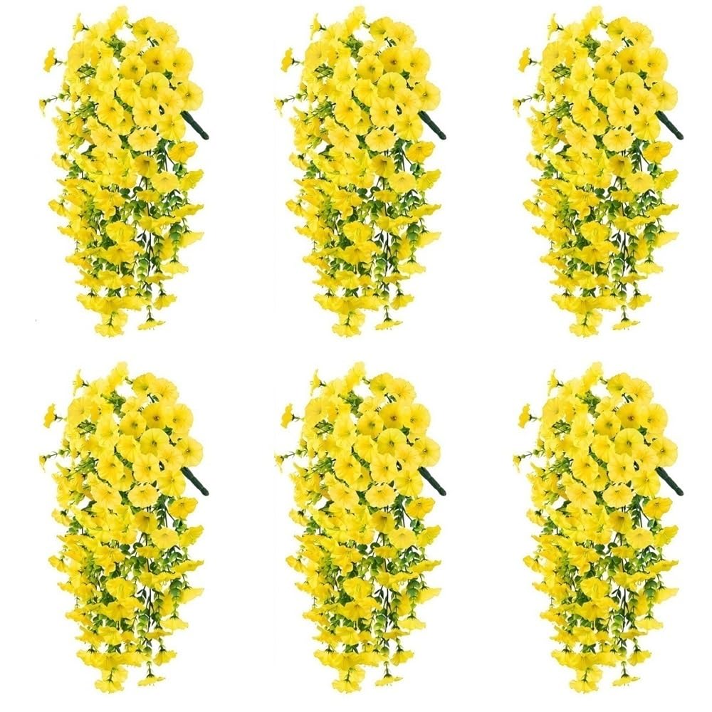 CBFGGOEUDFBS 6PCS UV Resistant Hanging Artificial Morning Glory Vine, Artificials Hangings Flowers for Outdoor