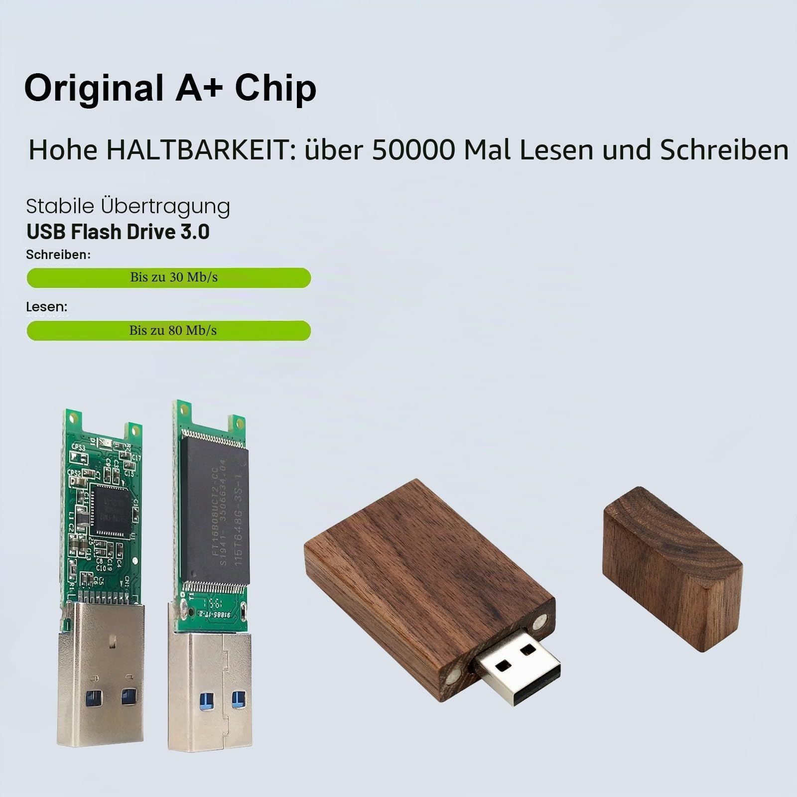 USB-Speicherstick aus Walnussholz, rechteckige Form, USB 2.0/3.0, 5er-Pack Wood USB Disk 3.0/16GB
