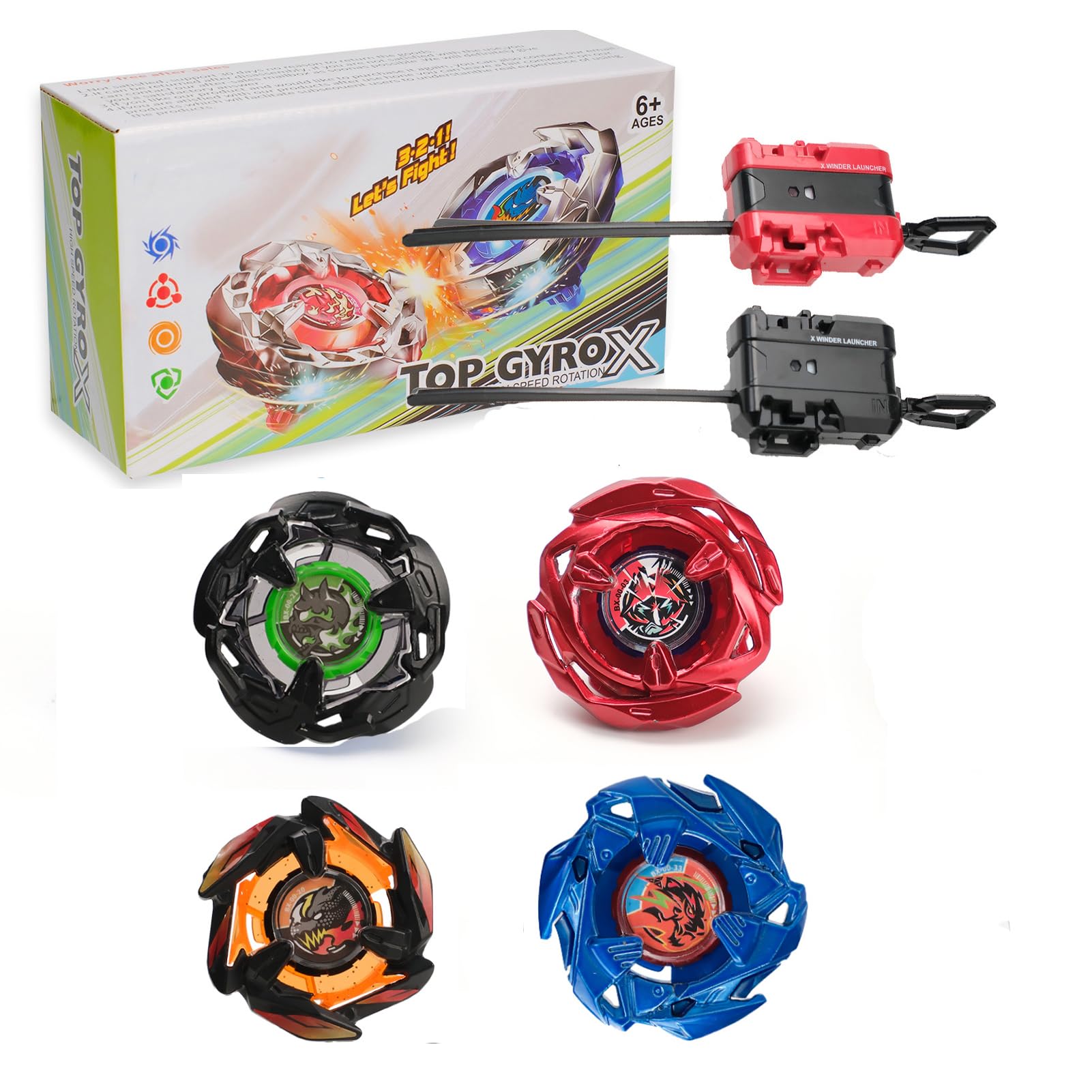 Amazon.com: DEZAWRTY Gyro X Set, 4 Right-Spin X Tops and 2