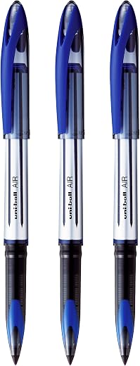 uni-ball Air UBA188L 0.7mm Roller Ball Pen | Blue Body, Blue Ink, Pack of 3