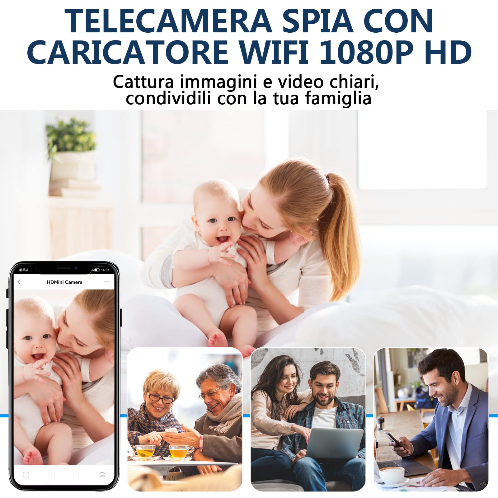 Telecamera Spia Nascosta WiFi 5G, Mini Spy Cam Senza Fili Caricatore USB, 1080P HD Microcamera Spia Telecamera di Sorveglianza Interna con Rilevamento del Movimento Tuya APP
