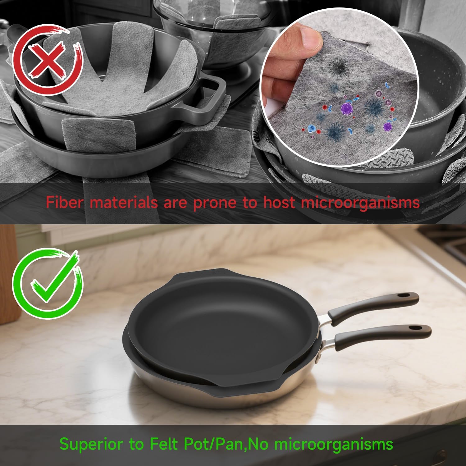 Silicone Pan Protectors & Separators for Stacking (10 & 12 Inch) - Non-Toxic, Heat-Resistant Pads | Dishwasher Safe, Durable Cookware Protector (Black, Mixed)