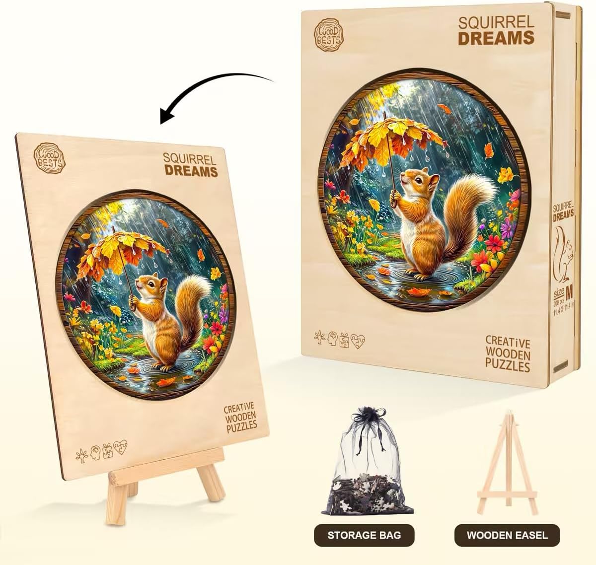 Wooden Puzzles for Adults, Squirrel Dreams Puzzle, Challenging Wooden Jigsaw Puzzle, Wood Adults Puzzles Birthday for Women Men (L-13.4 x 13.4in 255 Piece)