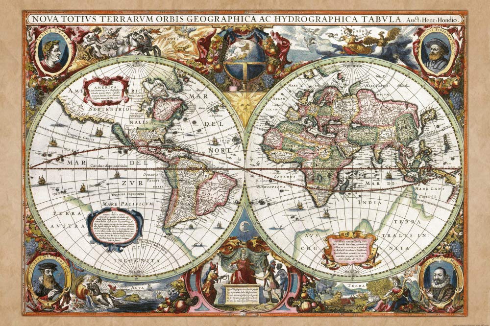 1art1 Mapas Históricos Póster Carta del Mundo, Nova Totius Terrarum, 1630 Póster Impresión Artística 180x120 cm