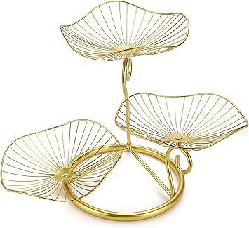 OwnMy 3-Tier Fruit Basket Stand Decorative Iron Fruit Bowl, Metal Wire Fruit Holder Storage Trays Table Countertop Holder for Vegetables Bread Snack, Modern Fruit Bowls for Kitchen Home Use
