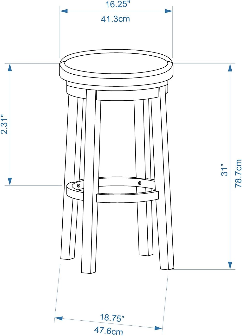 Linon Maya Bar, Brown Stool, 29", Teal,98353TEA-01-KD,Teal Bar