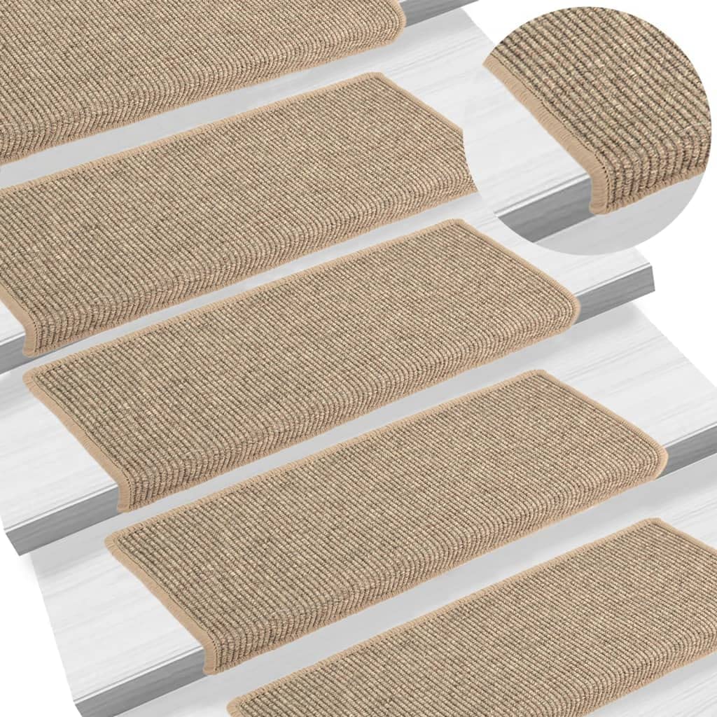Tapis d'escalier beige foncé rectangulaire INLIFE de 65x21 cm en lot de 15 pièces