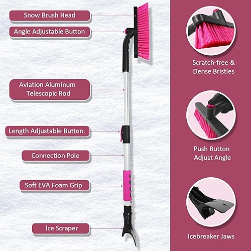 Vista 17 de YeewayVeh Rascador de hielo de 39 pulgadas para parabrisas de automóvil, cepillo de nieve giratorio de 360° para automóvil con agarre de espuma Verde