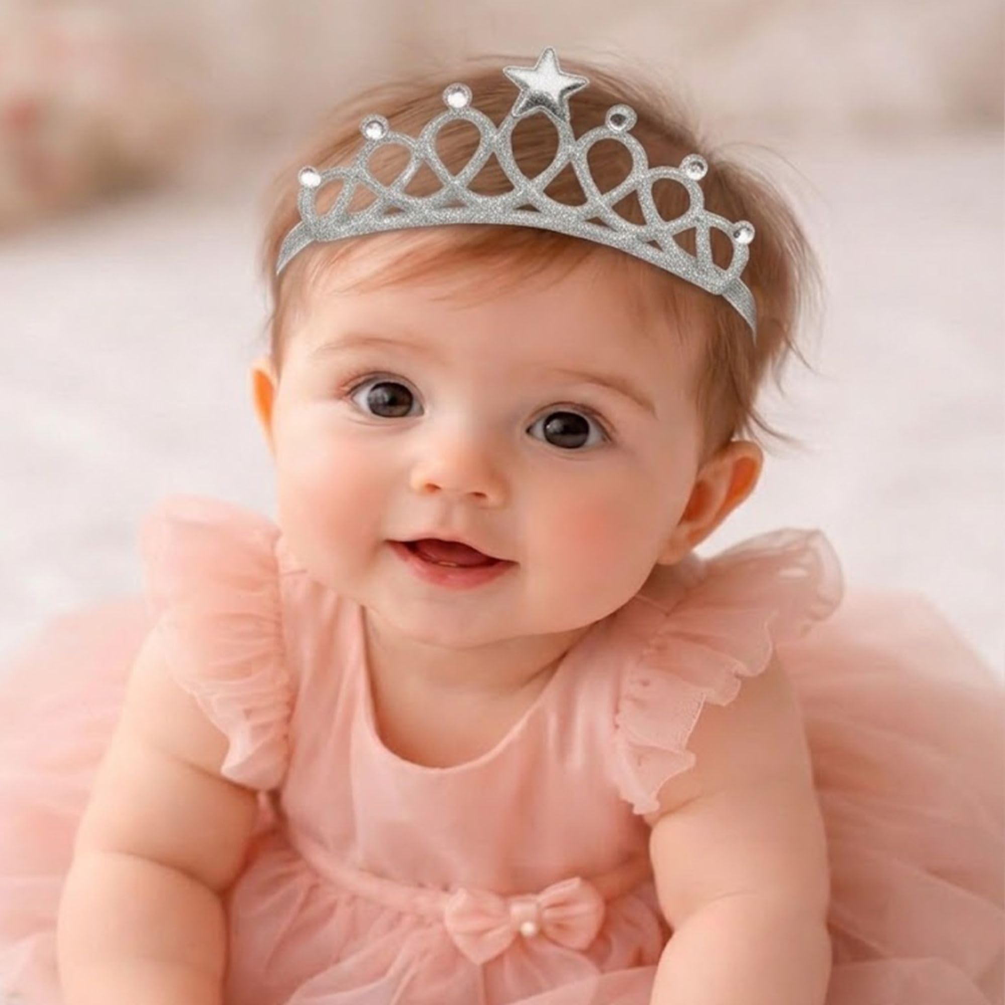 Babymoon Baby Girl Rhinestone Crown Headbands Toddler Princess Acrylic Headband Hair Accessories Glittering for Girls | Silver 3