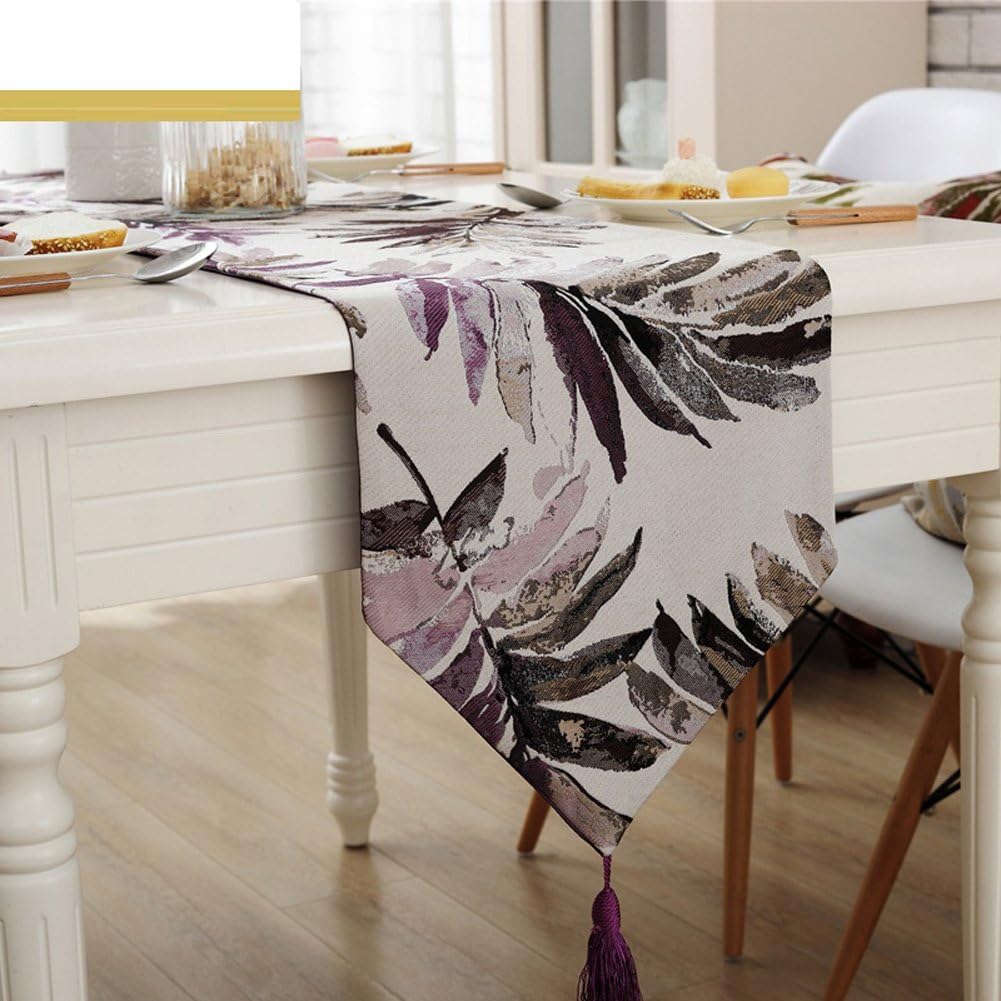 HOLY HOME Table Runner Tropical Plant Floral Leaf American Rural Wind Jacquard for Guests Reception Party Getting-Together Wedding Cerebration and Christmas Home Décor (Purple 13"x71")