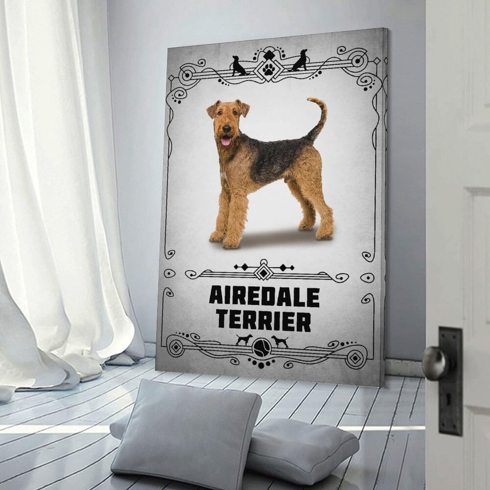 Junmoney Frame-Style-21 Airedale Terrier Hanging Wall Art 20X30inch(50X75cm), For New Homes, Bedrooms Or Workspaces, Thoughtful Wall Decor For Art Lovers