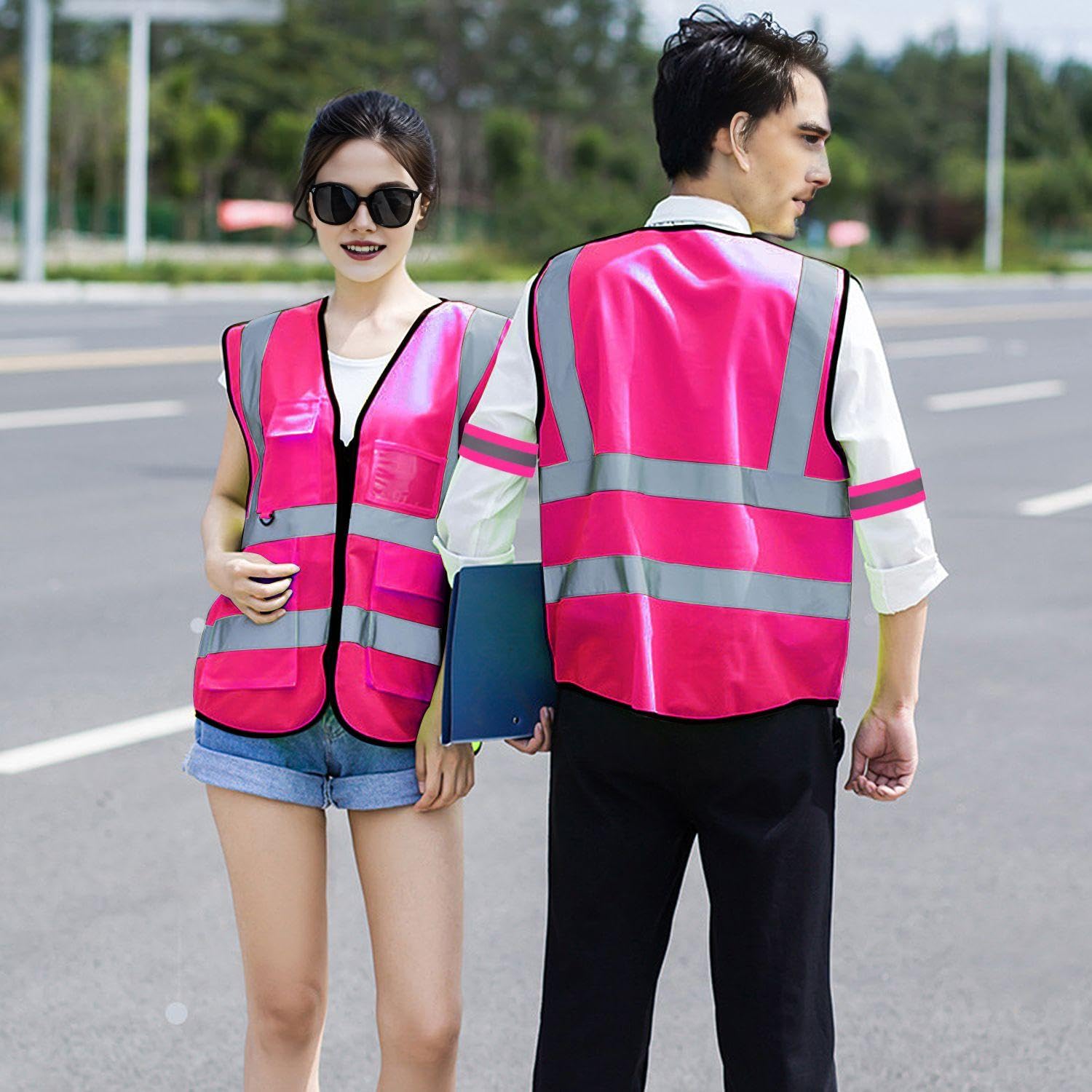 1 Pezzo Di Gilet Riflettente, 1 Paio Di Braccialetti Riflettenti, Classico Gilet Di Avvertimento Di Sicurezza, Giubbotto Di Sicurezza Con Borsa, Decorazione Di Indumenti Rossi Di Rosa