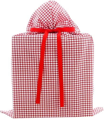 Miniatura 7 de VZWraps Bolsa de regalo de tela reutilizable de pata de gallo, color rojo para el día de San Valentín, cumpleaños o cualquier ocasión (Jumbo, 27