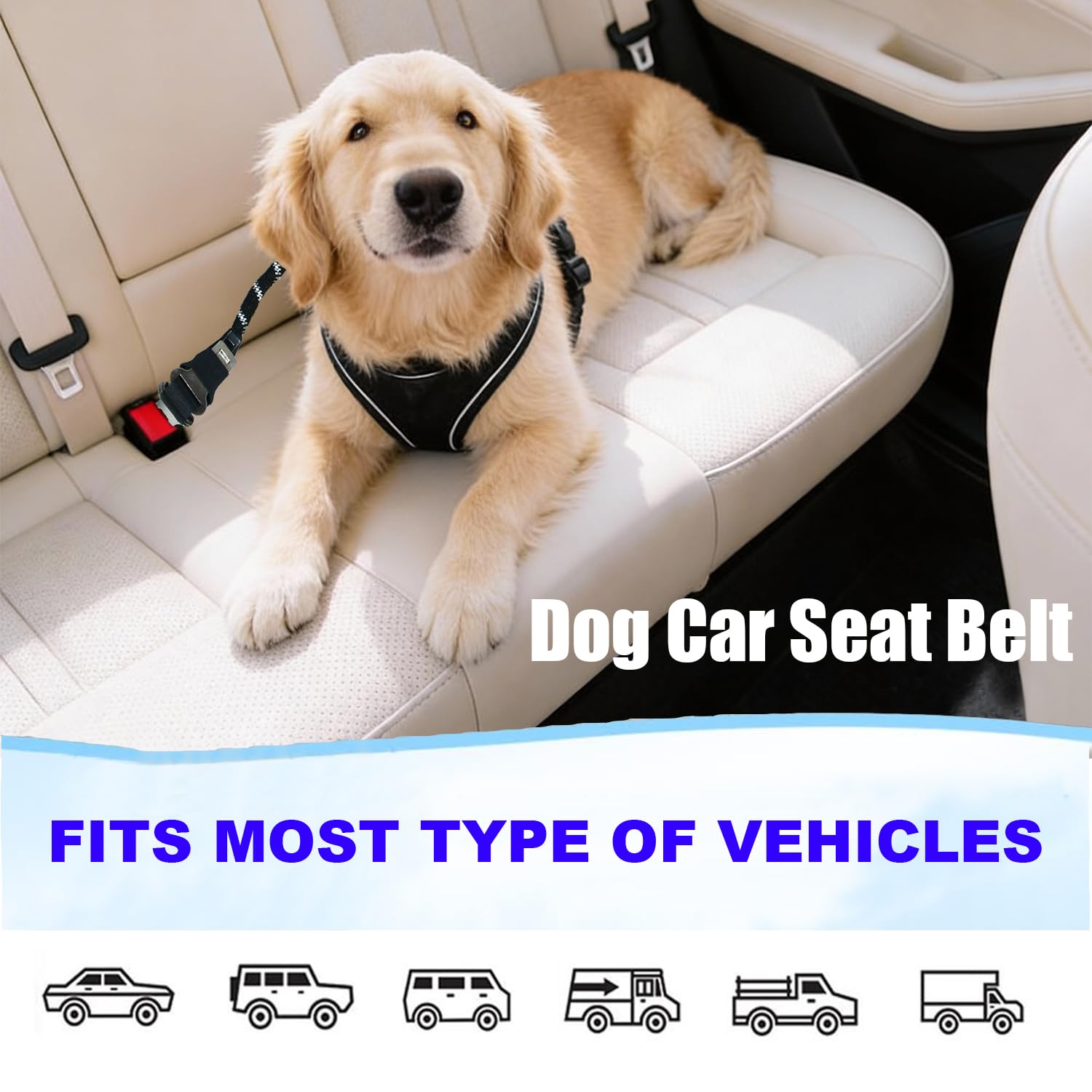 Heavy Duty Dog Seat Belt for Car, 3-in-1 No-Pull Safety Leash with Reflective Climbing Rope & Padded Handle, Adjustable Restraint for Vehicle Travel & Walking Large Medium Dogs, Black - image 4
