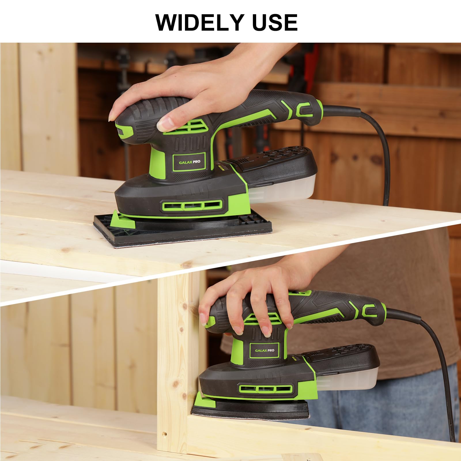 GALAX PRO Ponceuse à feuilles 2 en 1 250 W - 6000-12000 tr/min - 6 vitesses variables - Multifonction - Avec boîte à poussière - Ponceuse électrique pour ponçage du métal et du bois - Avec 12 papiers
