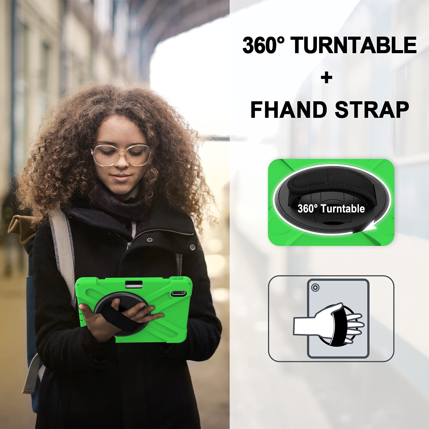 Pokrywa tabletu Pokrywa tabletki dla Huawei MatePad Pro 10.8 / 5g, Kids Full Ciało na wstrząsy z paskiem rękę Pasek ramię Obrotowy kickstand(Ye?il)