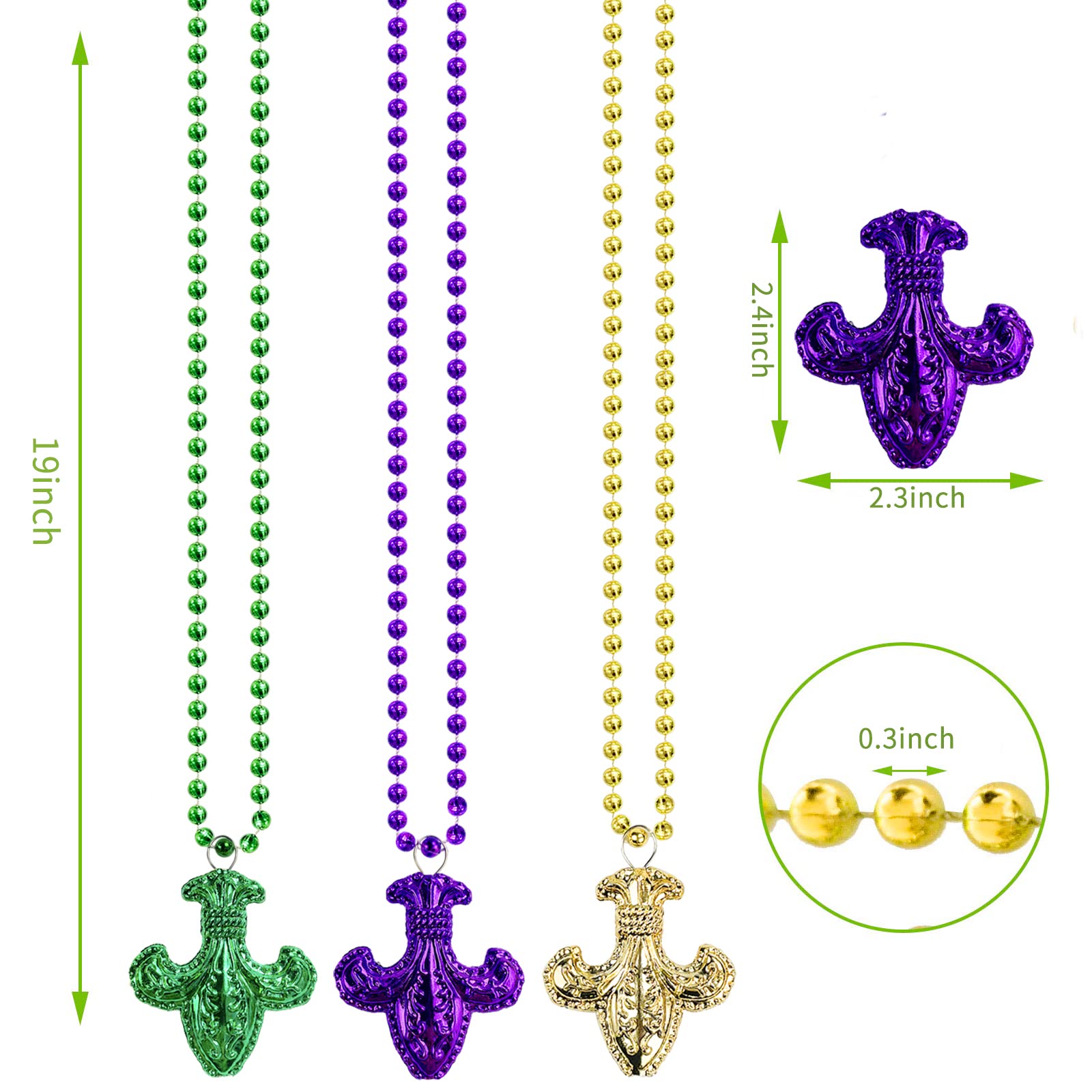 Collier de perles de Mardi Gras Fleur de Lis Or Violet Vert Nouvelle-Orléans pour fête de Mardi Gras Saint Patrick, Small, Plastique, Pas de gemme