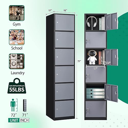 Vista 29 de Letaya Armario de almacenamiento de metal para empleados, armario organizador de acero con cerradura de 1 puerta para trabajo, escuela, gimnasio