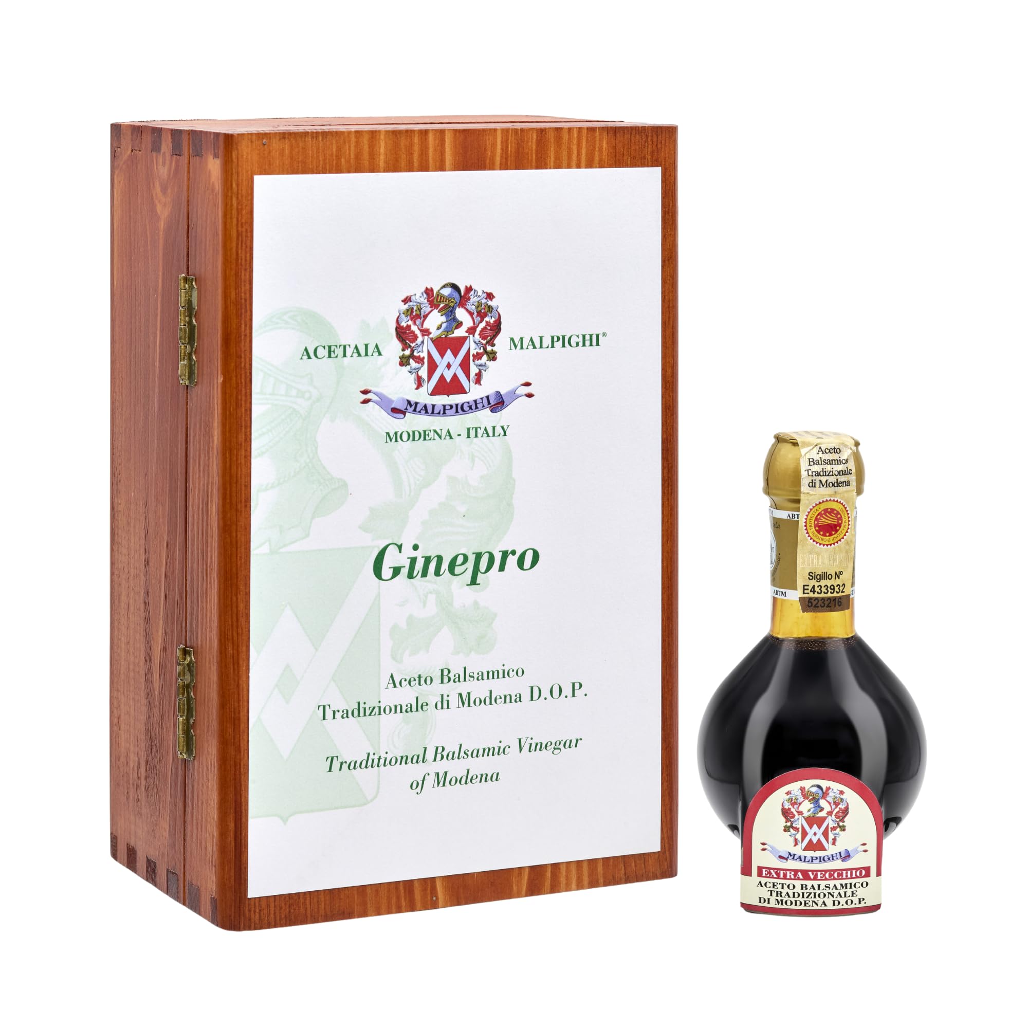 Acetaia Malpighi – Tradycyjny ocet balsamiczny z Modeny DOP Extravecchio z jałowcem – 100 ml – Tylko gotowany moszcz – Wybór dla wysokiej gastronomii