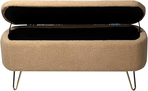 Miniatura 5 de Voohek Patas doradas de almacenamiento otomano para el extremo de la cama, modernos bancos de entrada de piel sintética para sala de estar,