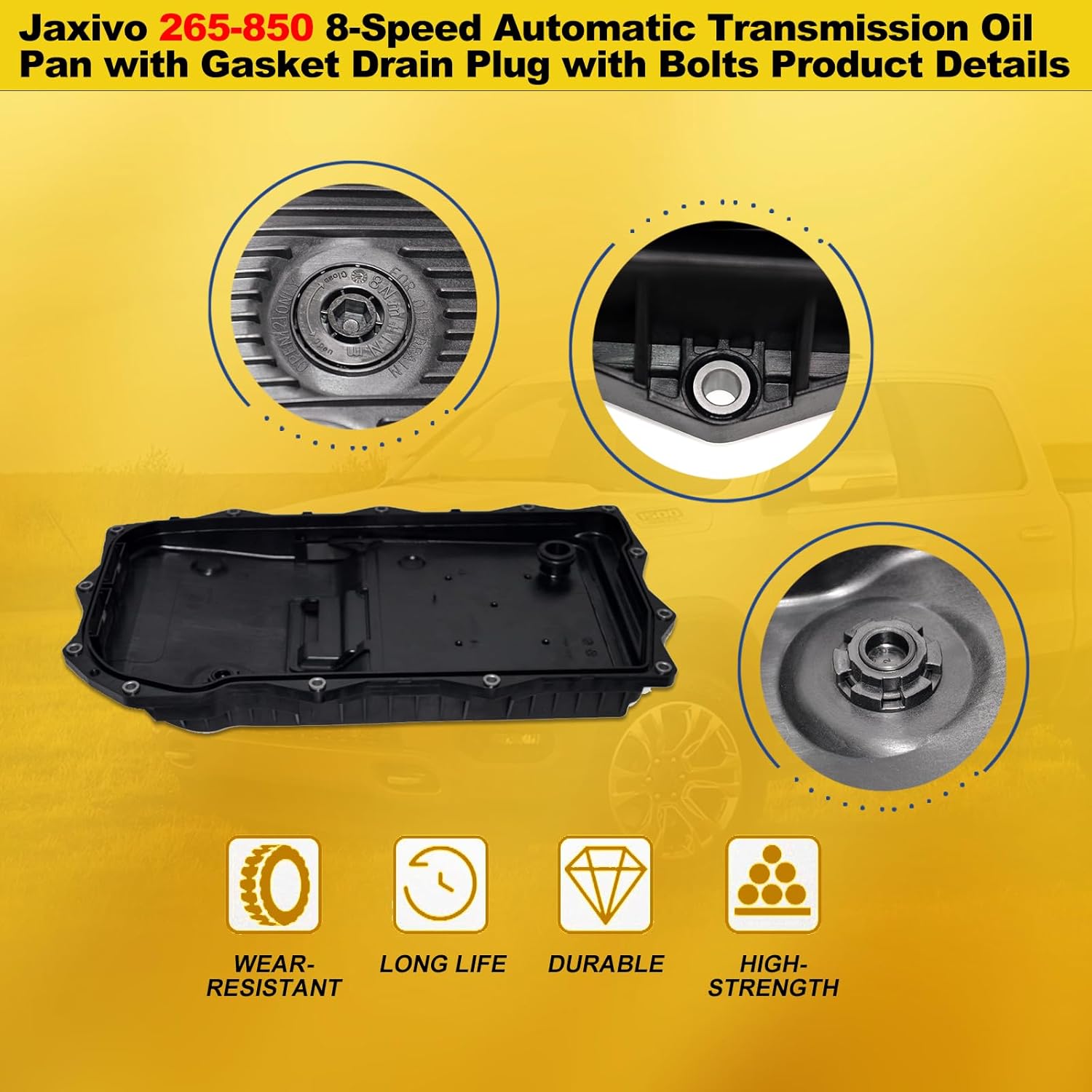 265-850 8-Speed Automatic Transmission Oil Pan with Gasket Drain Plug with Bolts for 13-23 Chrysler 300 Charger RWD,14-24 Durango 8HP70,14-24 Grand Cherokee,13-24 Ram 1500,19-24 Ram 2500 3500