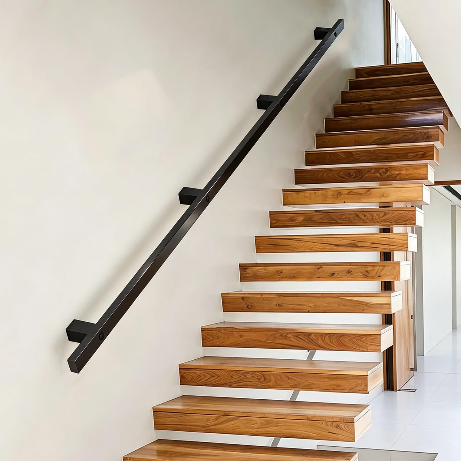Drsyffsup One Color Black Handrail For Stairs Indoor Outdoor Grab Rail, 90Cm 1.5M 180Cm 2M 3M 3.9M 4.5M 6M Industrial Staircase Banister Railing Non-Slip Wall Mounted Support Step Baluster Handrails(18Ft/540Cm)