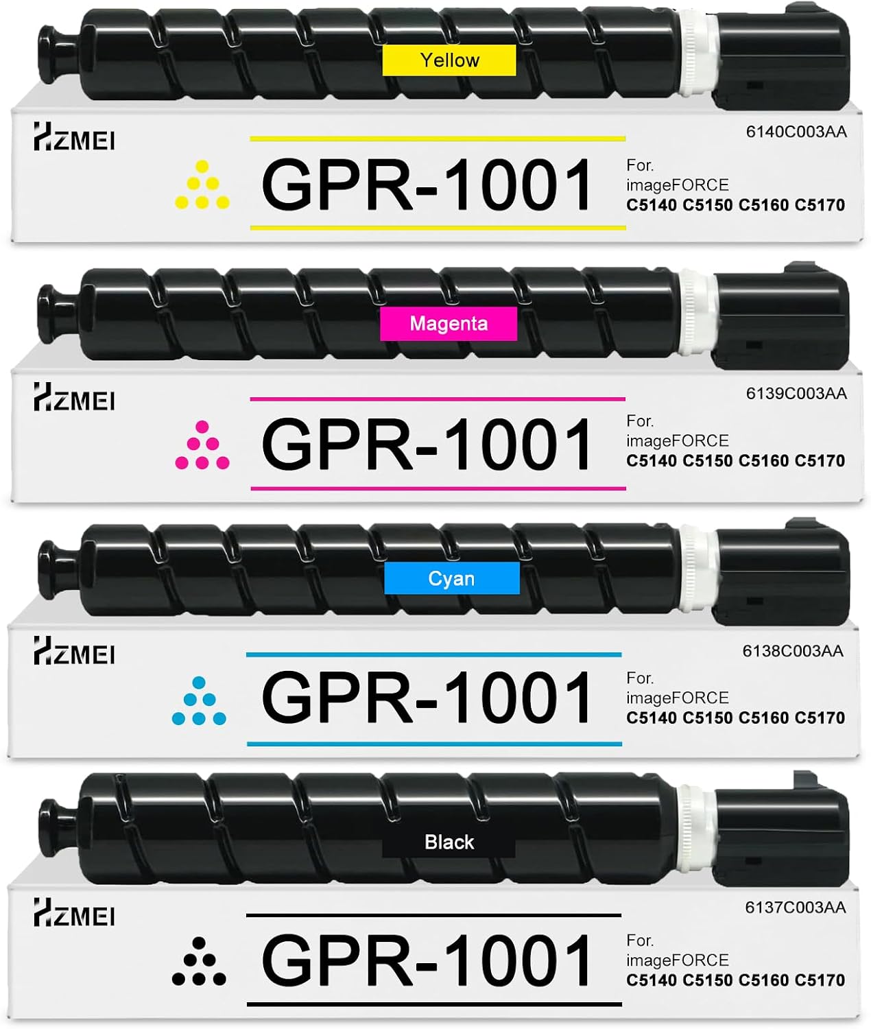 High Yield GPR1001 GPR-1001 Toner Cartridge 6137C003AA 6138C003AA 6139C003AA 6140C003AA Compatible with Canon imageFORCE C5140 C5150 C5160 C5170 Printer,Black Cyan Magenta Yellow