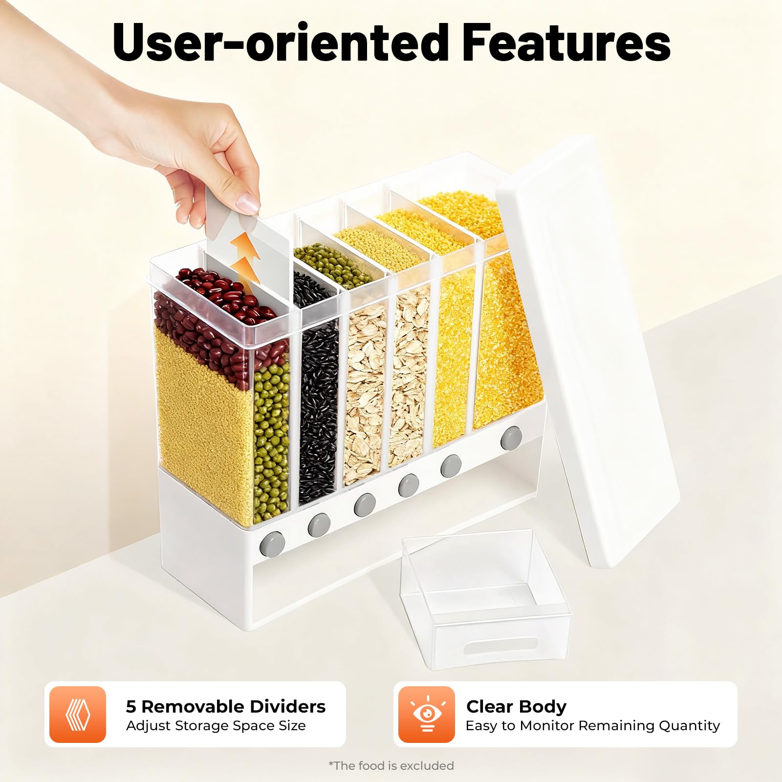 Contenedor de Almacenamiento de Arroz 10 Kg, Contenedor de Alimentos Hermético Con Tapa Dispensador De Cereales Para Almacenamiento De Cereales Harina Frijol Mungo Arroz Cocina Contenedor de