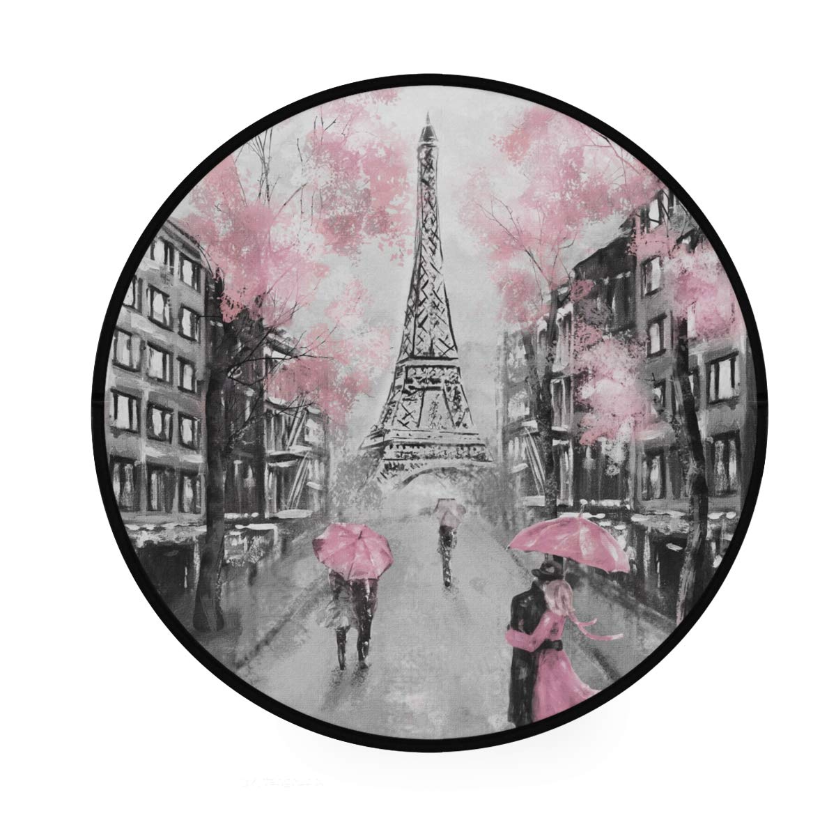 MOFEIYUE Area Rug Art Paint Eiffel Tower Paris Non-Slip Round Mat Activity Playing Rugs for Living Room Bedroom Hall Home Deco Diameter 92cm