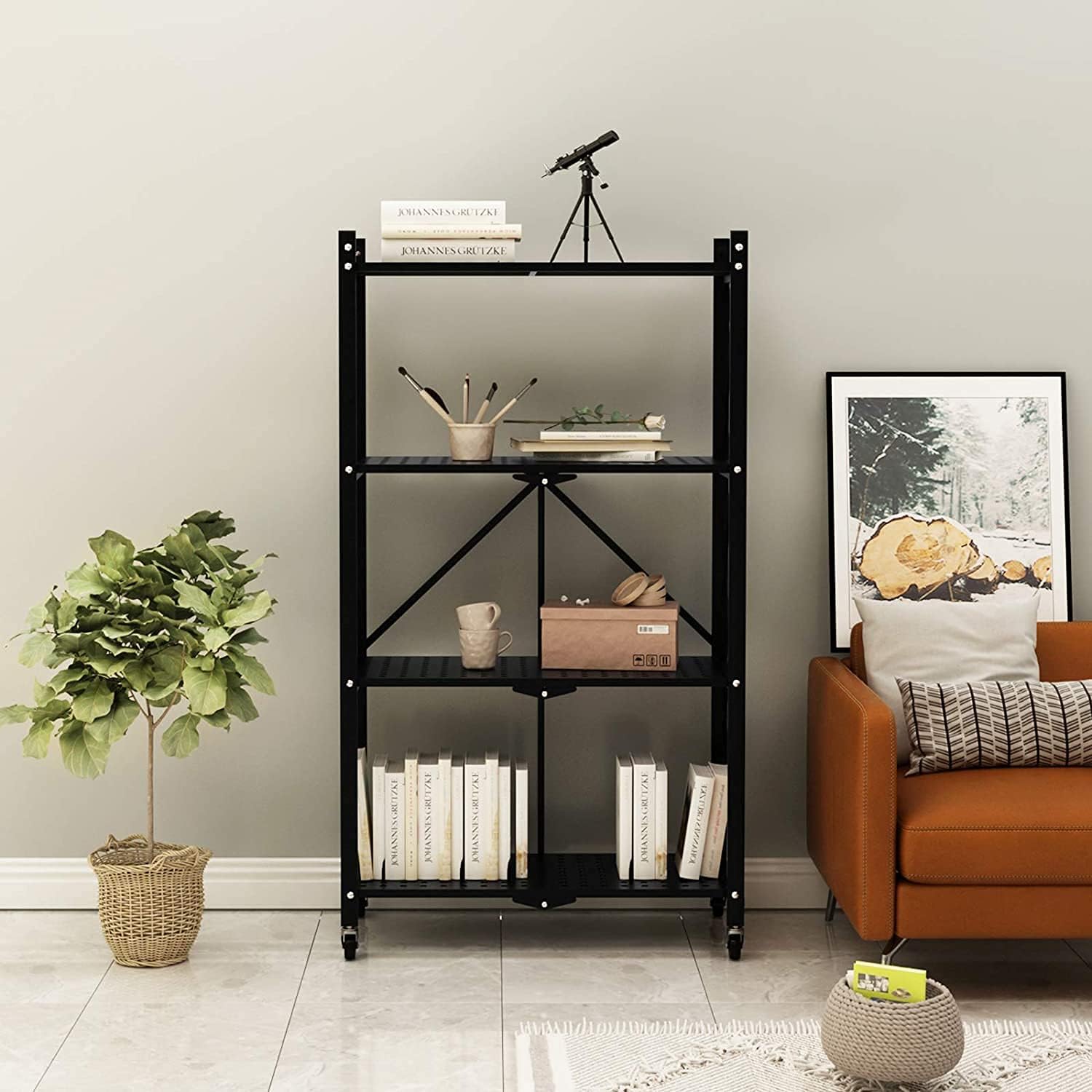 4-Tier Wire Shelving Unit, Metal Organizer Standing Shelf, Storage Shelve Wire Rack, Multipurpose Stainless Steel for Pantry Kitchen Livingroom Bathroom Office, 127 * 70 * 34 cm (Black)