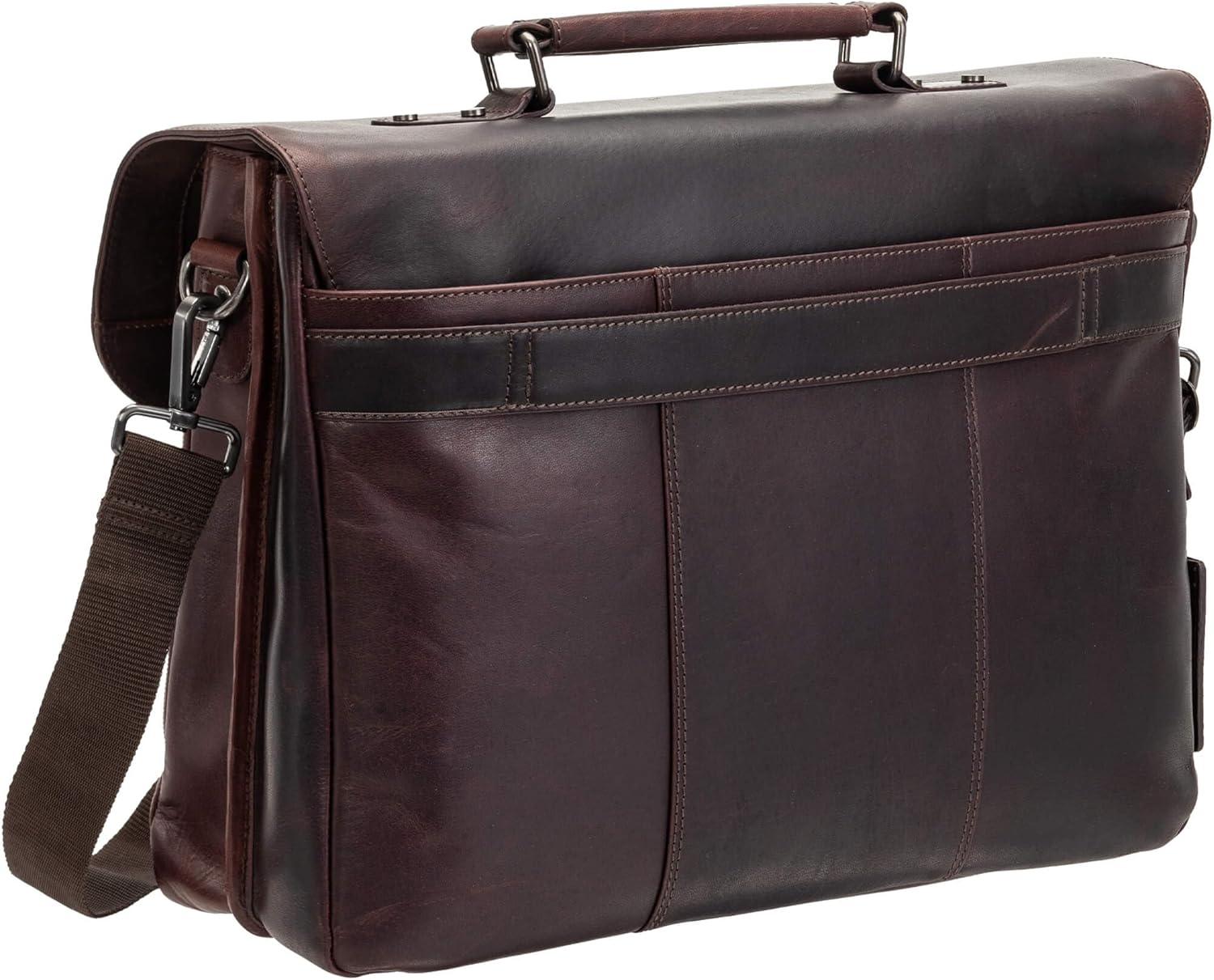 Mancini Buffalo Double Compartment Briefcase for 15.6” Laptop/Tablet, Brown, Brown