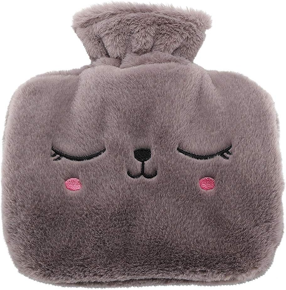 SKUZA Hot Water Bottle, Hot Water Bottle with Cute Cover Classic Rubber Hot Water Bag Plush Hand Warmer Great Gift for Women and Girls (Color : Pink) (Color : Brown)