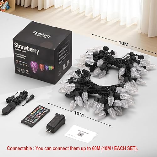 Miniatura 6 de Luces de Navidad inteligentes C9 para exteriores, 66 pies, 100 luces LED de control remoto, luces de Navidad de persecución de bricolaje, cambio de