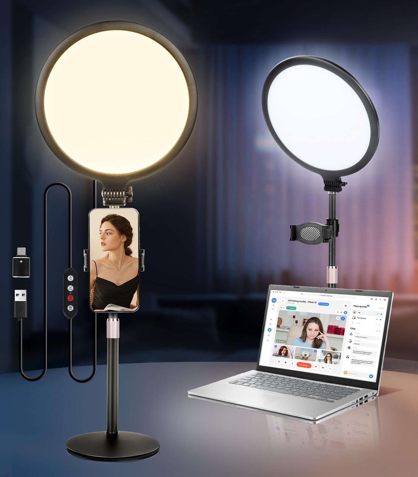 Eocean Ring Light 10.5 inch, Full Screen Light for Video, LED Ring Light with Extendable Stand And Phone Holder for iPhone Mobile Phone, Dimmable Desk Ringlight for Streaming filming Selfie