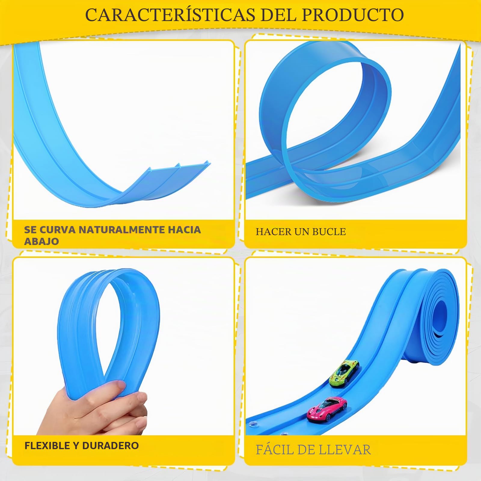 Doloowee Pista de carreras de 3,9 m, pista de carreras flexible con ventosas, autopista DIY con 4 coches, juguete para niños a partir de 3 años