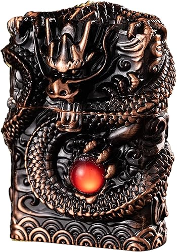 Encendedores fríos, encendedor antiguo de dragón tallado a prueba de viento, rueda abrasiva de queroseno reutilizable para colección, decorativo,