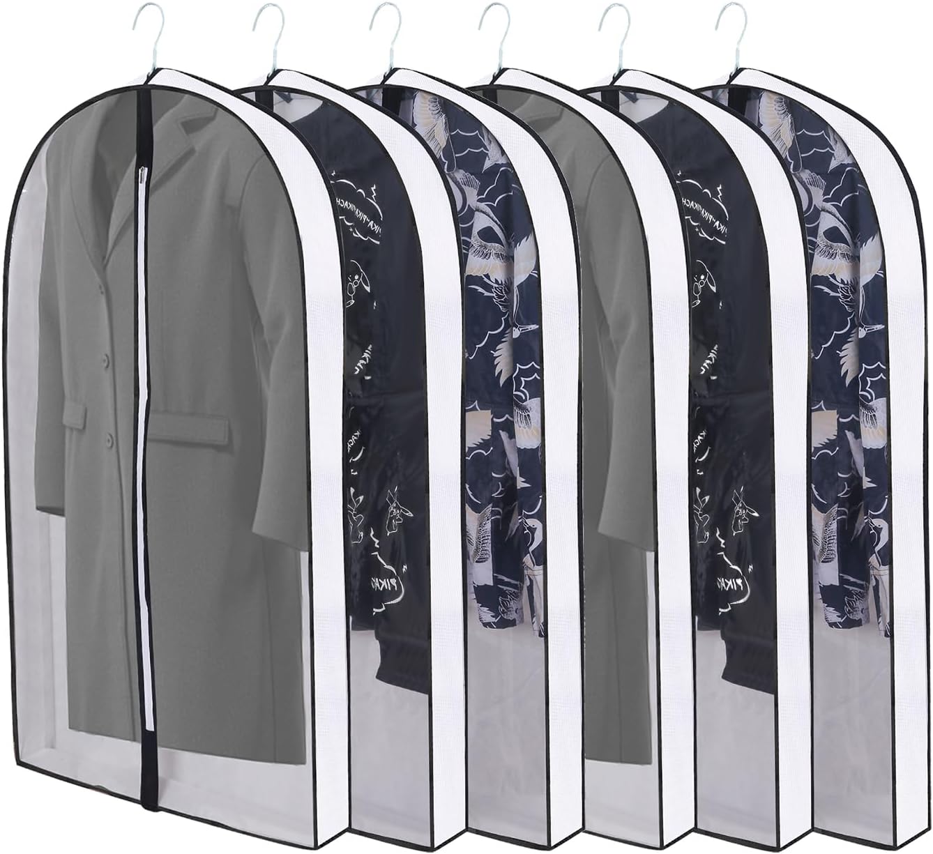 50" Garment Bags for Hanging Clothes, Clear Proof Suits Covers with 4" Gussets for Closet Storage and Travel Hanging Clothes Bag for Coat, Sweater, Jacket, Dress, Shirts (6 Pack - 50")