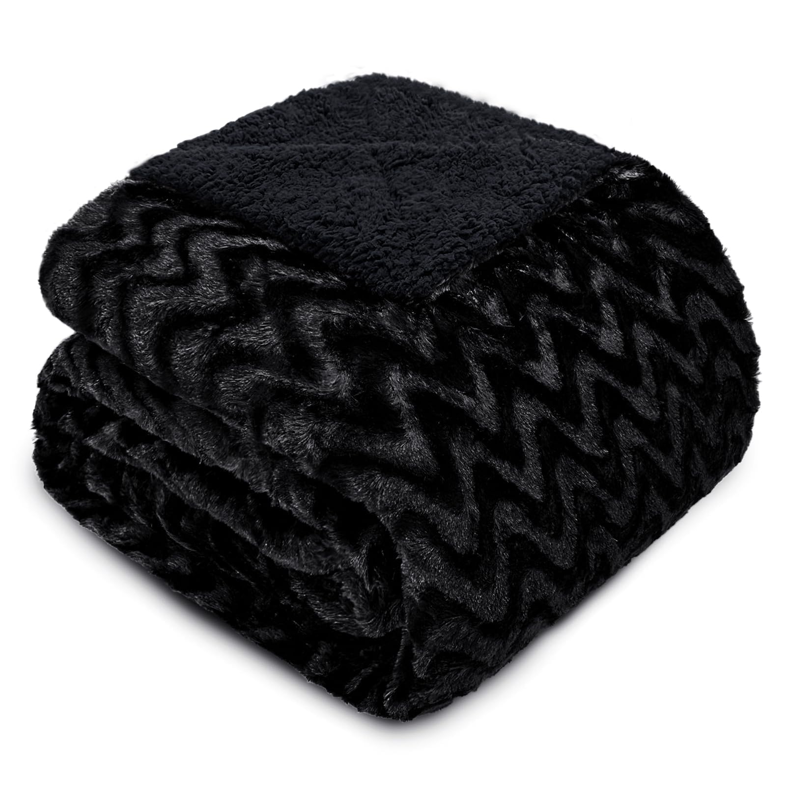 Whale Flotilla Faux Fur Throw Blanket for Couch Sofa Bed, Plush Reversible Fuzzy Sherpa Blankets for All Season, Warm and Soft, 130x150 CM, Black