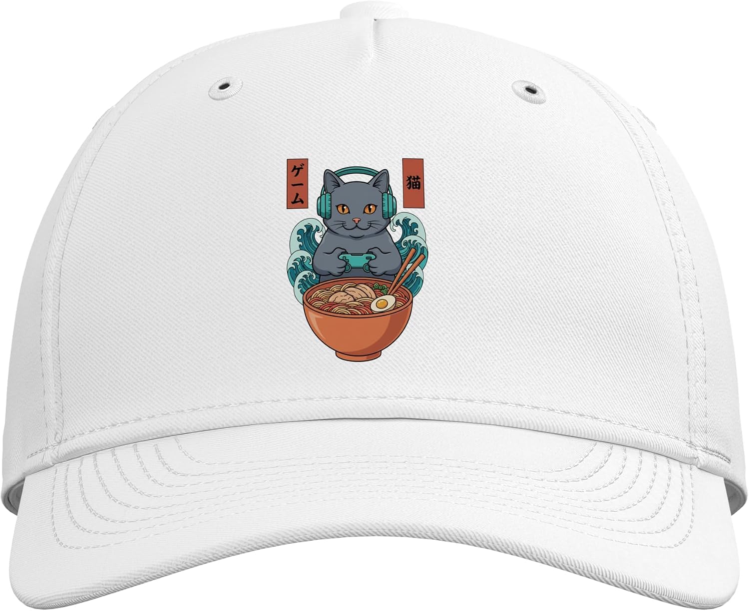 Gaming Cat Ramen Japanese Kanji Gamer Controller Cute Anime Adjustable Baseball Hat image 2