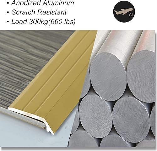 Miniatura 4 de Tira de puerta de transición para escalones de puerta, rampa de entrada de metal de 1.0 in, borde de alfombra estrecha, color dorado, umbral bajo