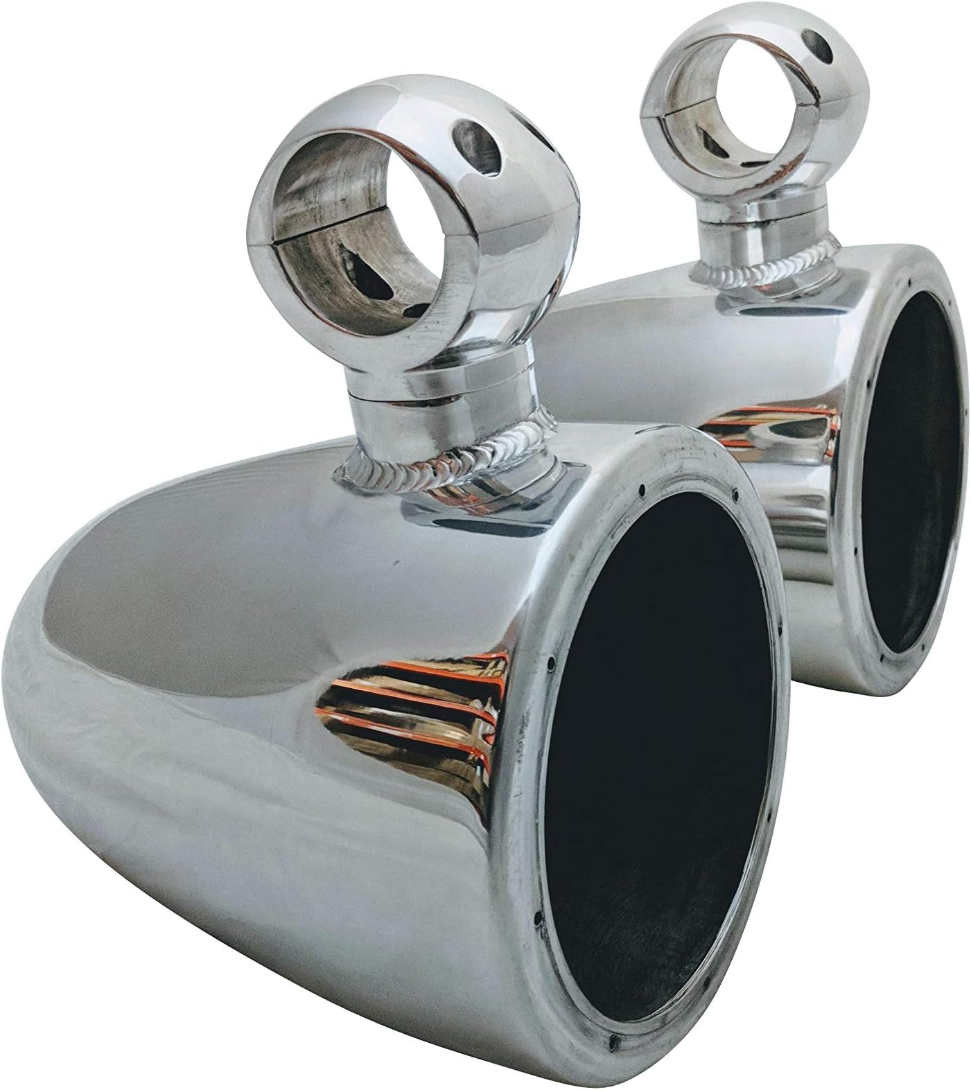 Krypt Towers 6.5" Wakeboard Tower Speaker Cans, Tower Speaker Pods, Spun Aluminum, Clamps 1.5" - 3", Hidden Wires, Width 7" x Length 10"