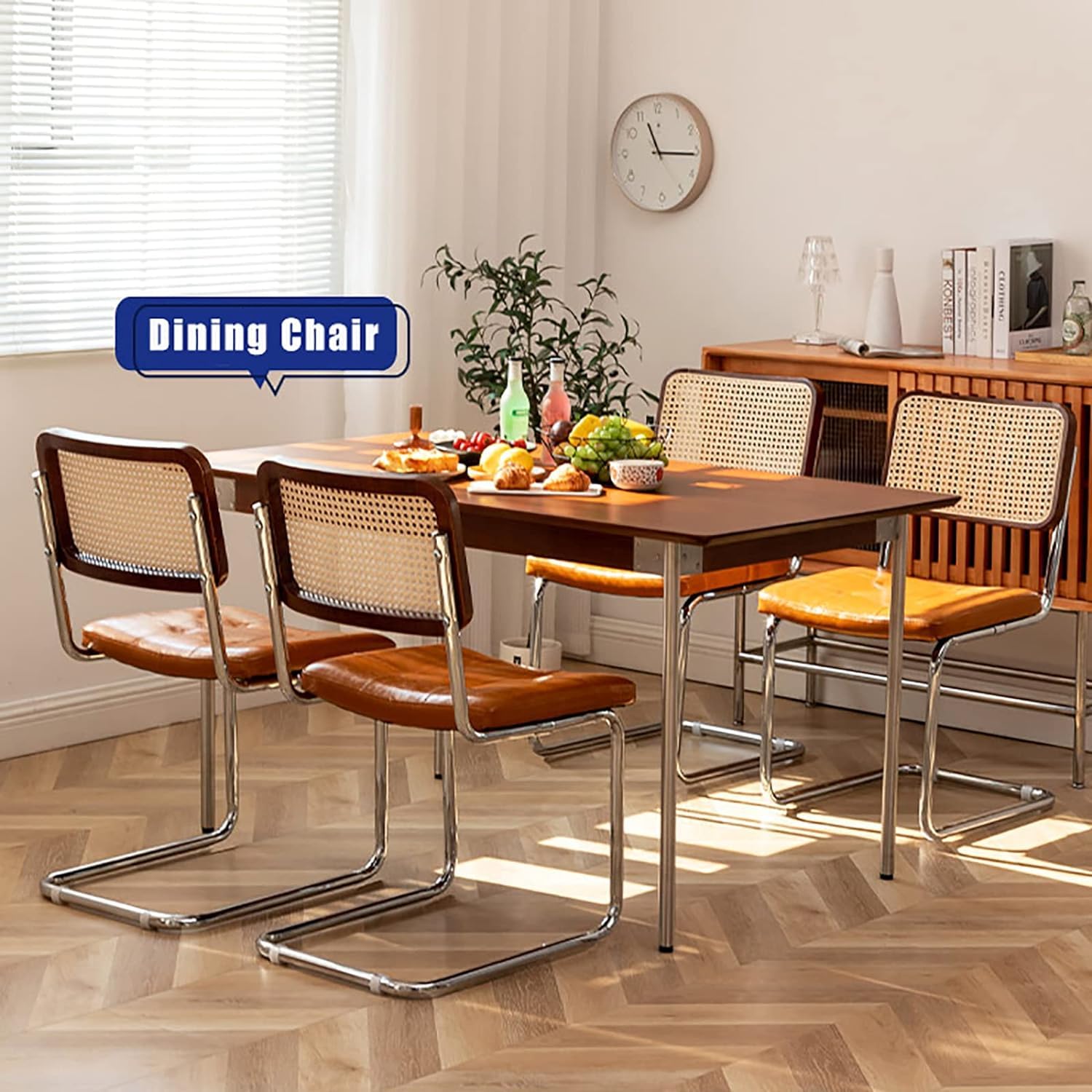 Set Di 2 Sedie Da Pranzo In Legno COSTWAY – Imbottite In Ecopelle Nera Con Schienale In Rattan - 4