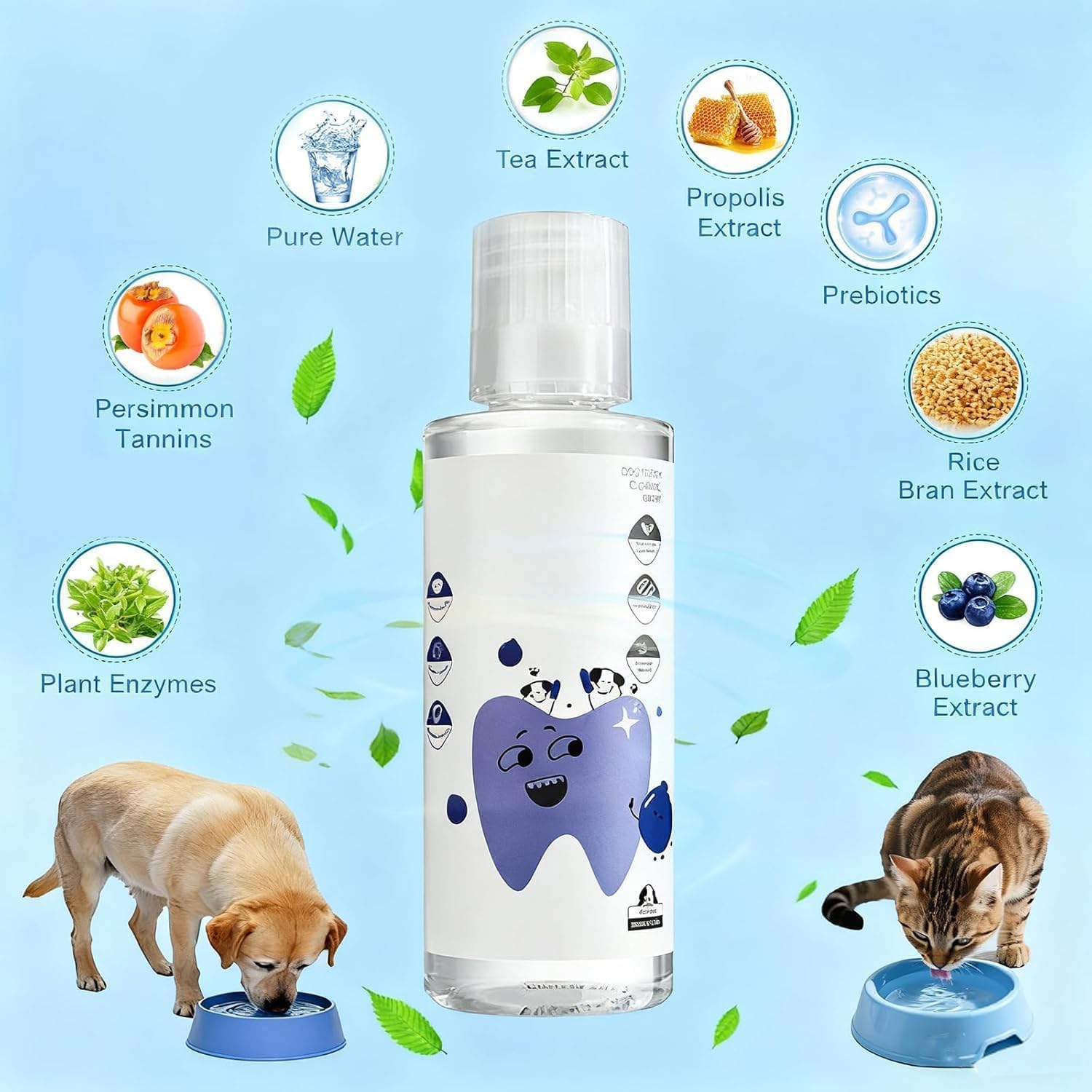 Aditivo de agua dental líquida para el cuidado bucal de mascotas, 200 ml, para gatos y perros, limpieza de dientes, sarro y aliento fresco para uso diario en perros y gatos.