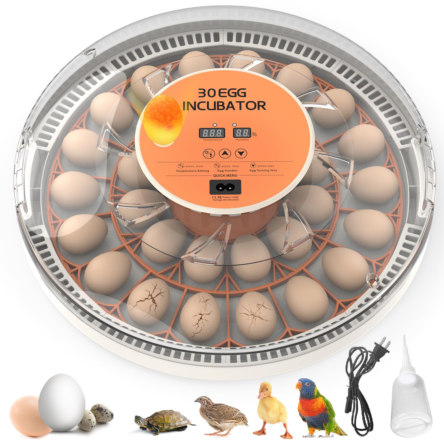 HOWOOIUA 30 Egg Incubator with Automatic Egg Turning, Temperature Control and Humidity Monitor Incubators for Hatching Eggs, Chicken, Ducks, Goose, Pigeon, Quail, Parrot Incubator for Farm, Lab 30-orange