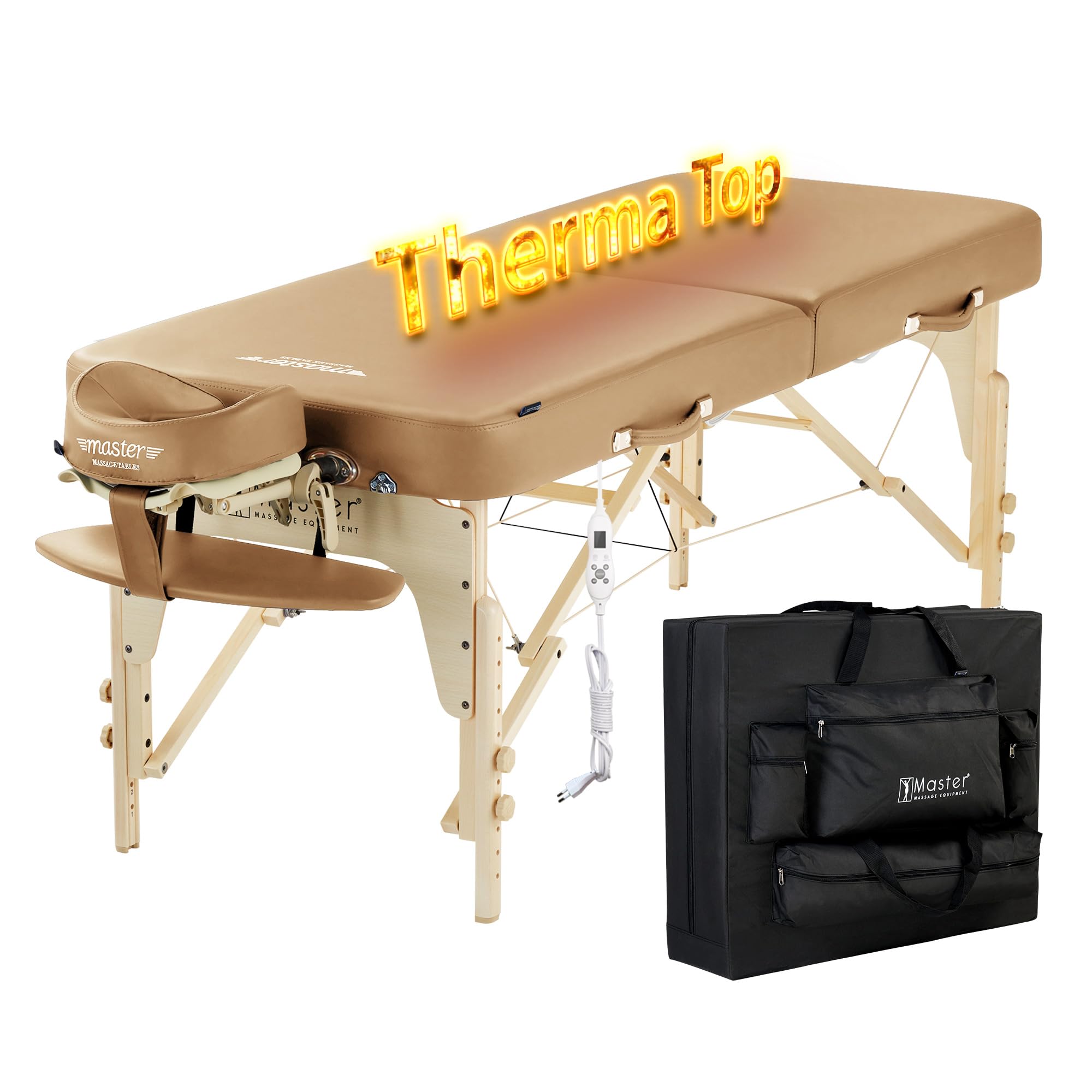 Master Massage Phoenix 71cm Mobil Klappbar Massageliege ThermaTop Heizsystem Massagebett Massagebank Kosmetikliege Heizdecke Wärmeunterbett Hellbraun