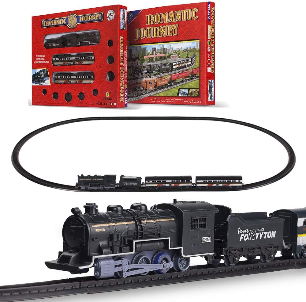 Mini Electric Train Set Toys for Boys and Girls Battery Operated Small Classic Train Track Set for Children Christmas Birthday Gift 1638-3D
