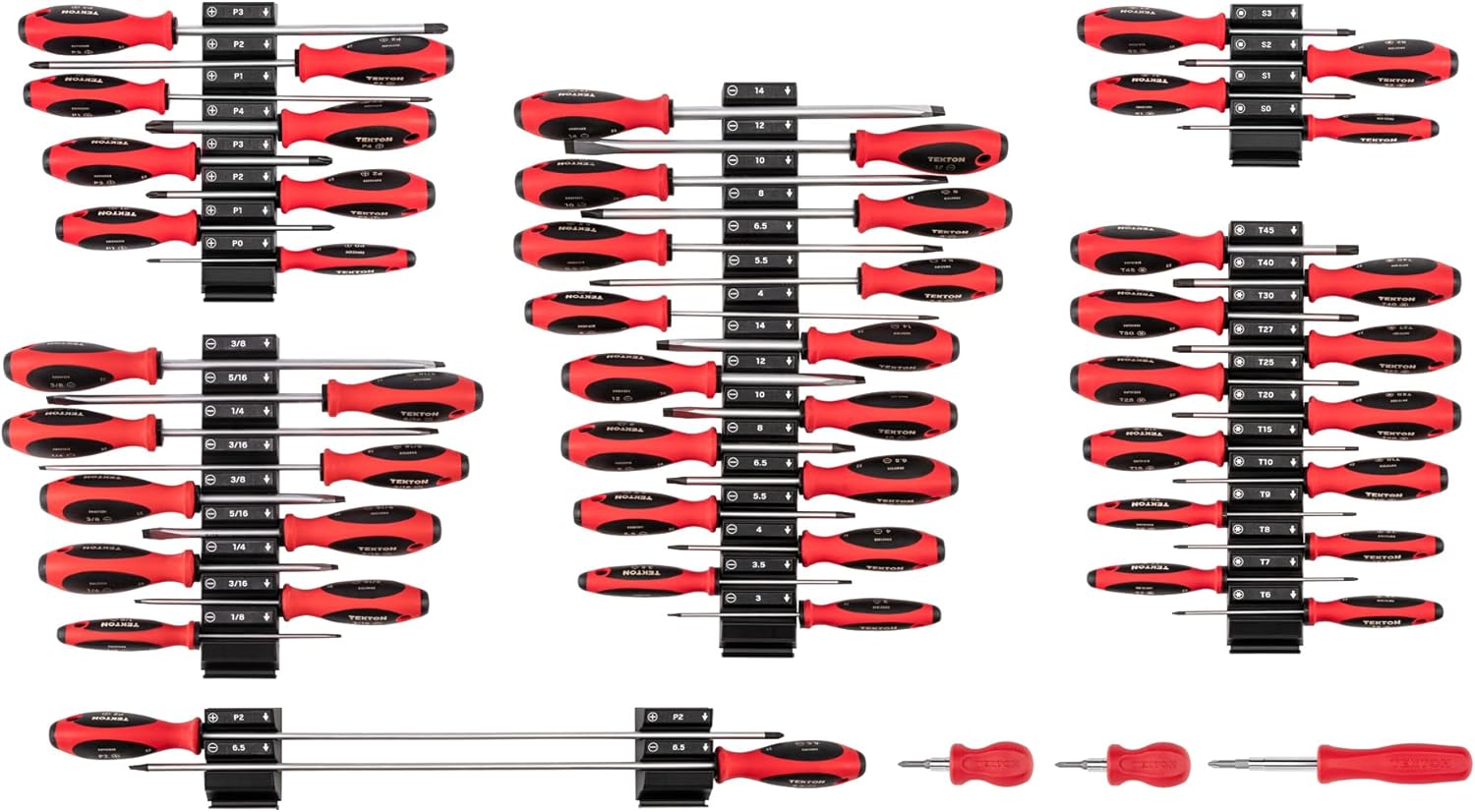 TEKTON Phillips, Slotted, Torx, Square Screwdriver Set with Modular Organizers - 4, 8, 18 Inch Shanks (54-Piece) | DWZ90120