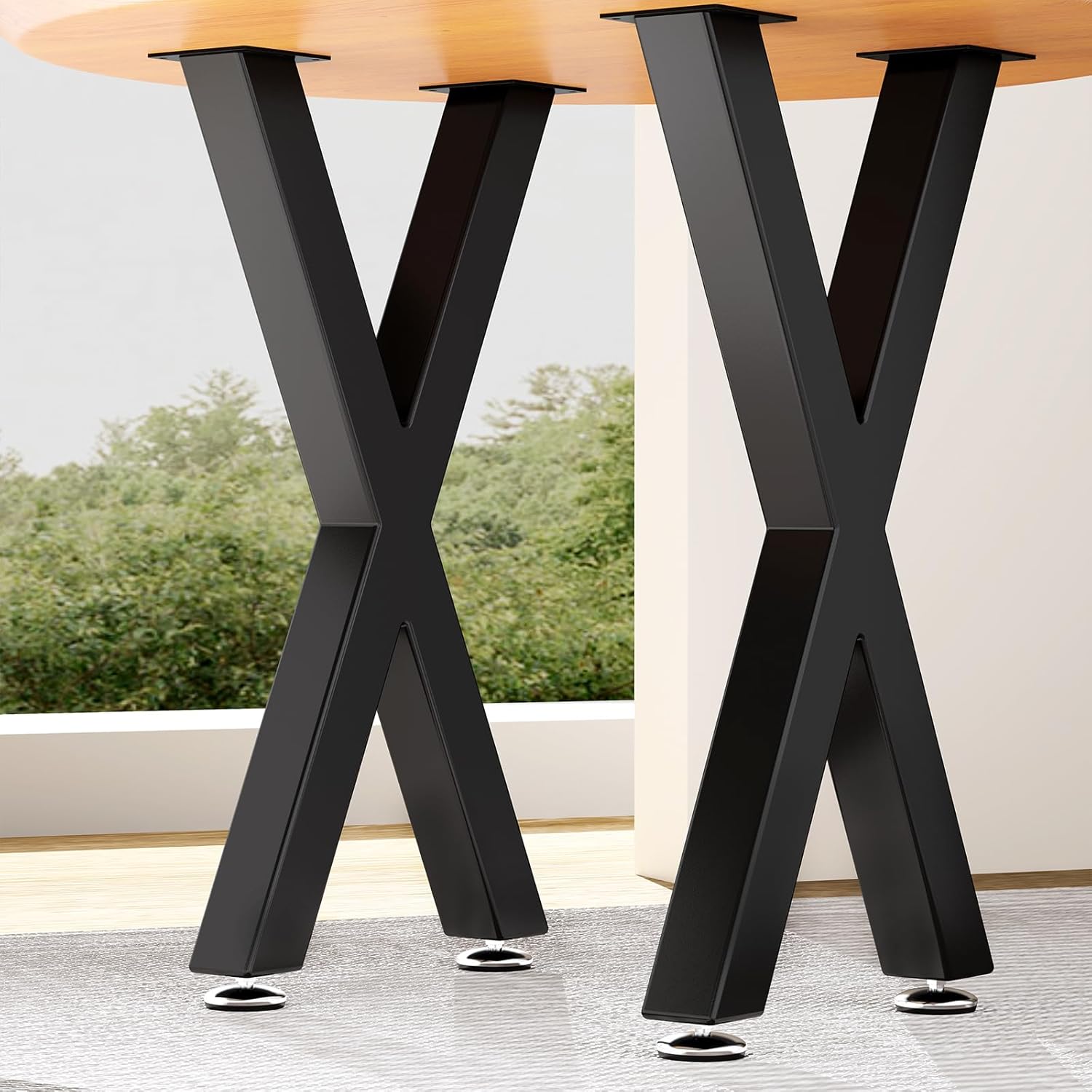 Table Legs-28inches Height 20inches Wide Furniture Desk Bench Dining Legs Adjustment Feet Pads K Shape Black Metal Table Legs Set of 2