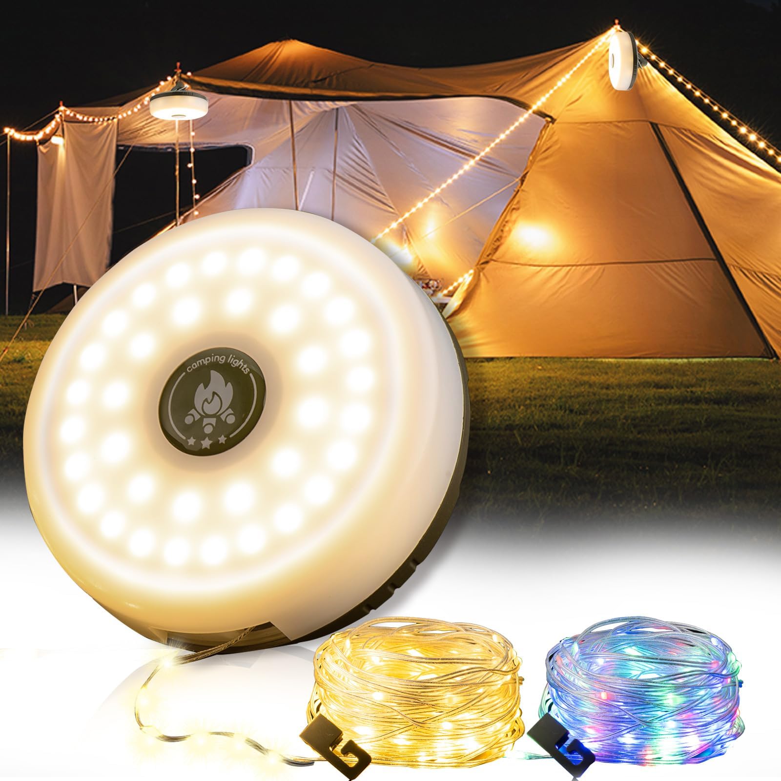 - Camping String Lights, 4 in 1 Outdoor Camping Lantern with 8 Lighting Modes(32.8Ft), Quick 30s Recovery, Waterproof, Type-C Fast Charging, Portable Lights for Camping/Yard/Hiking